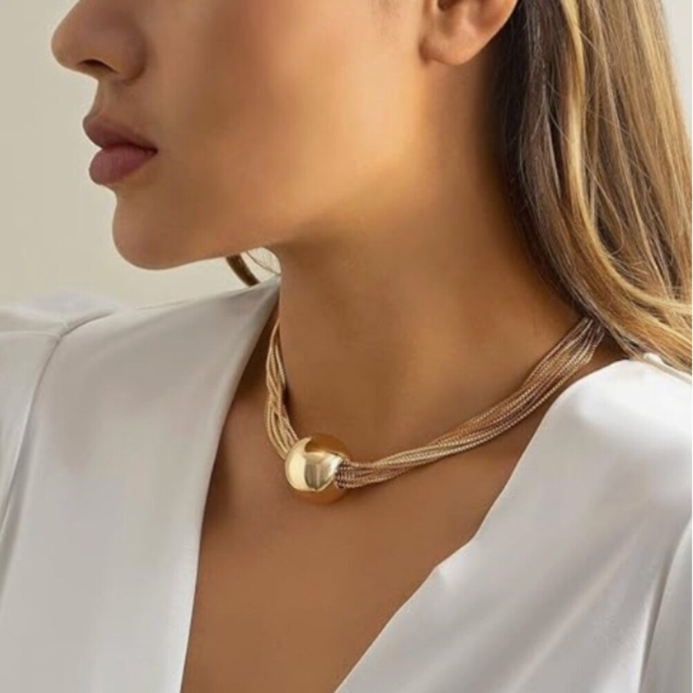 24k Gold Plated Bold Gold Bead Choker new - Picture 6 of 6